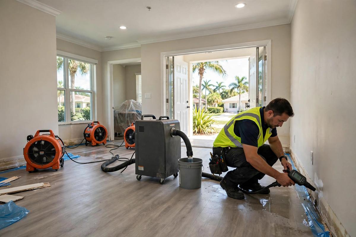 Water damage mitigation with air movers and dehumidifiers in Naples FL